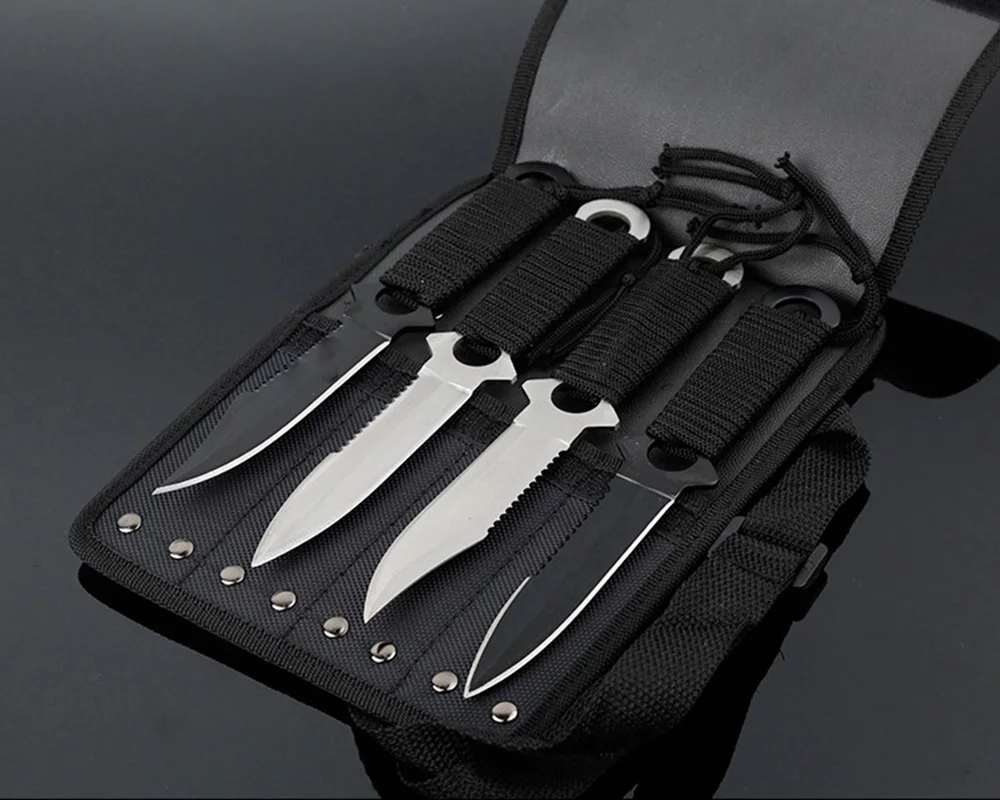 OWL OD049 4pcs Stainless Steel Fixed Blade Knife with Bag throwing knife zombie kille tactical knife Pocket knifer Free shipping