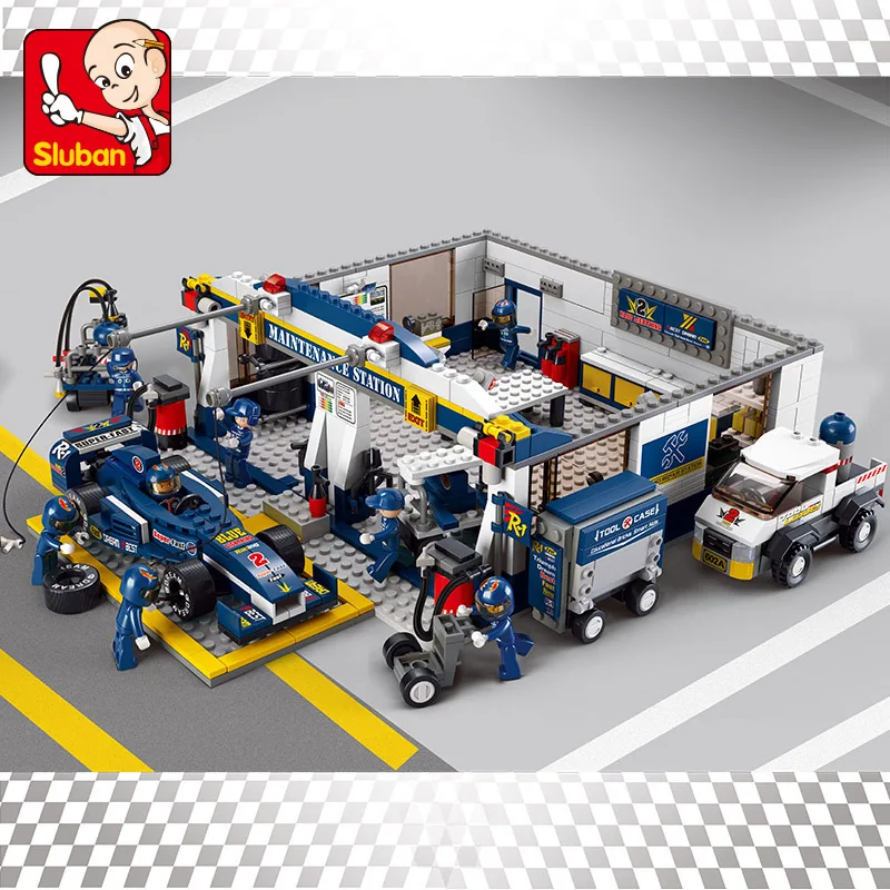 

Sluban B0356 Formula Racing Car Repair Station Worker 3D Model DIY Building Blocks Bricks Assembly Toy fit Legoings no Box