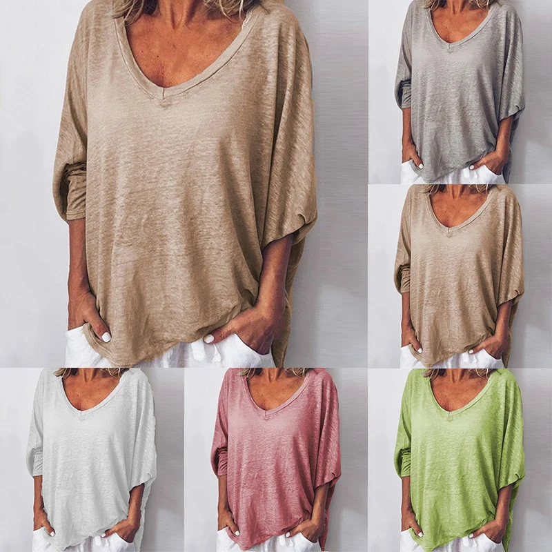 

Womens Tee Shirt Round Neck Tees Summer Plus Size Tops Party Solid Batwing Sleeves Solid Color Ladies T-shirt