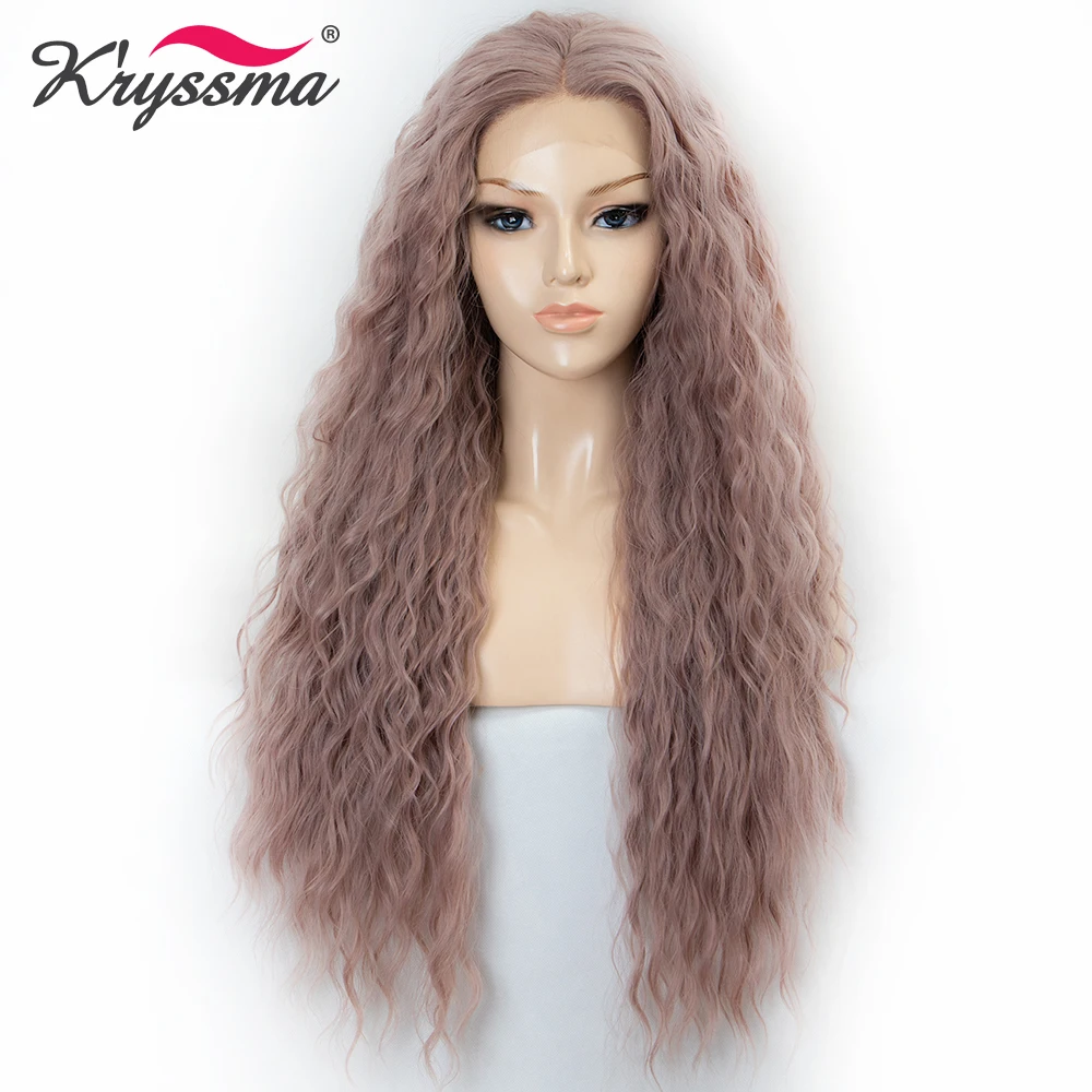 Dianteira do Laço Mulheres de Cabelo Resistente ao Calor Cor de Rosa para as Mulheres Kryssma Sintético Perucas Ondulado Longo Solto Cinza Cinza Perucas de Cabelo Cosplay