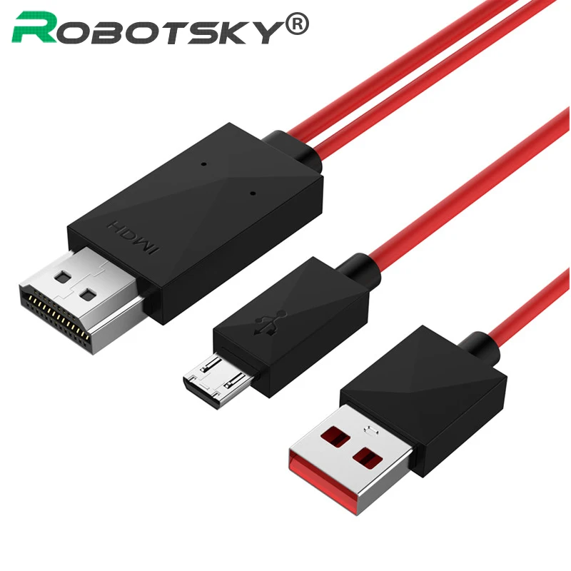 Robotsky Micro usb адаптер HDMI 11Pin штекерным HDMI USB Мужской 1080 P ТВ конвертер кабель для samsung Galaxy S4 S5 S6 края Примечание 3