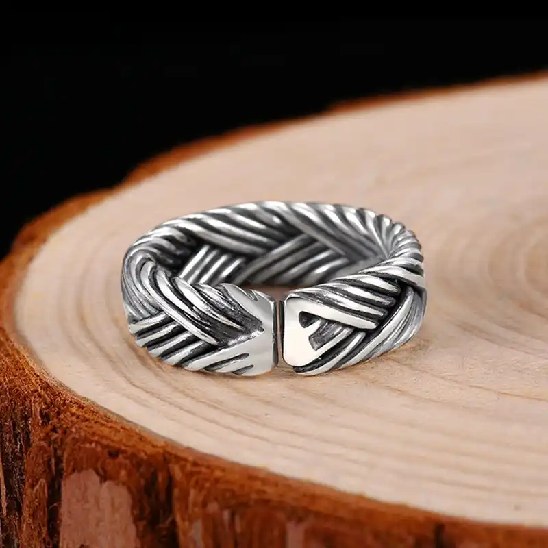 Woven Braid Design Ring Vintage Sterling Silver Wedding Band Size 7