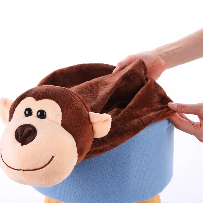 Табурет детский из массива дерева маленькая скамейка с мультяшными животными