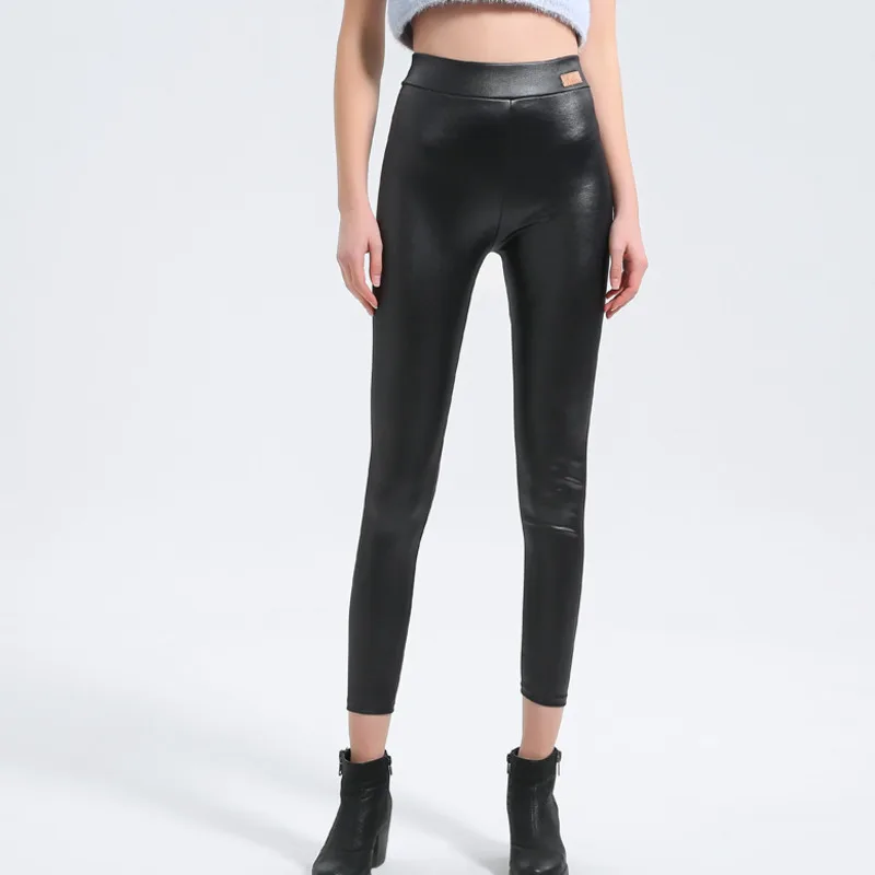 #0544 Spring Autumn Faux Leather Pants Women Stretch PU