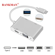 Hombre sin rango de tipo C USB 3,1 Thunderbolt 3 a HDMI VGA DVI Cable adaptador USB 3,0 4k 1080P para Macbook Samsung S8 S9 Huawei mate30 P20(China)