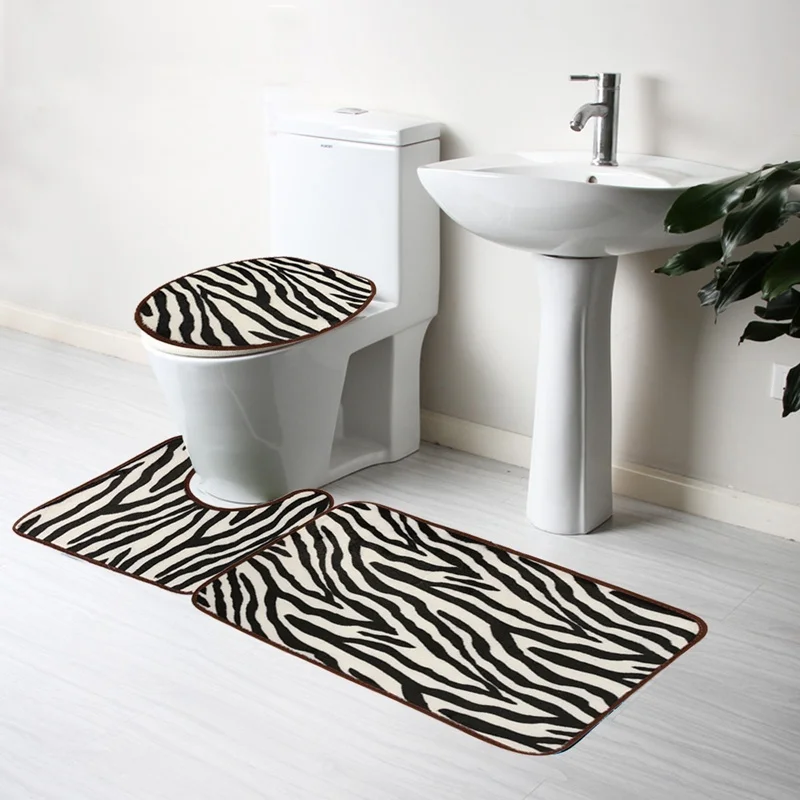 

3pcs/set Fashion Zebra Soft Flannel Bathroom Carpet Pedestal Rug Lid Toilet Cover Bath Mat Carpet For Bathroom Decoration