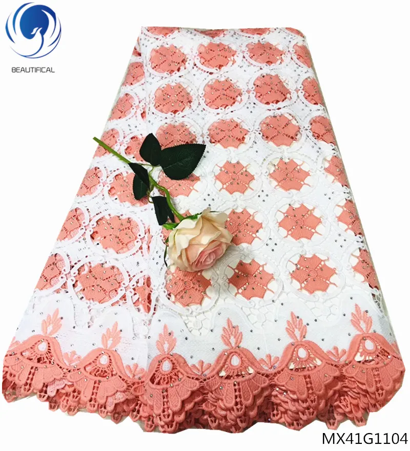 

Beautifical guipure lace fabric embroidered cord lace fabric dubai 5 yards/lot lace water soluble rhinestones fabric MX41G11