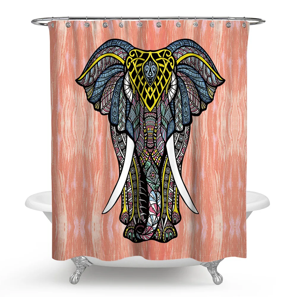 Auspicious Elephant Polyester Fabric Bath Curtain for Bathroom Curtain