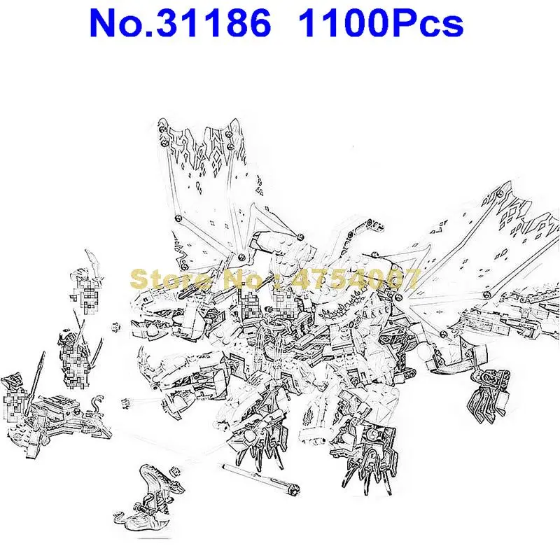 

31186 1100Pcs Ninja Ultra Dragon Lele Building Blocks Compatible 70679 Toy