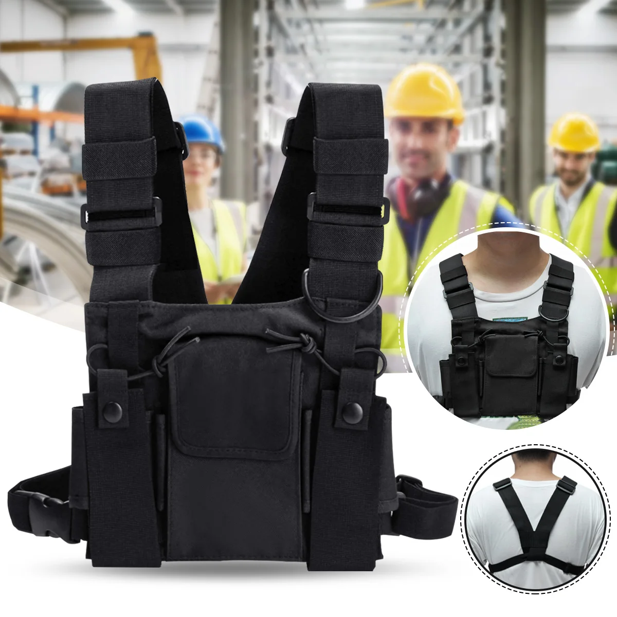 

Chest Harness Bag Pack Backpack Holster Nylon for Radio Walkie Talkie Black Universal Chest Pack