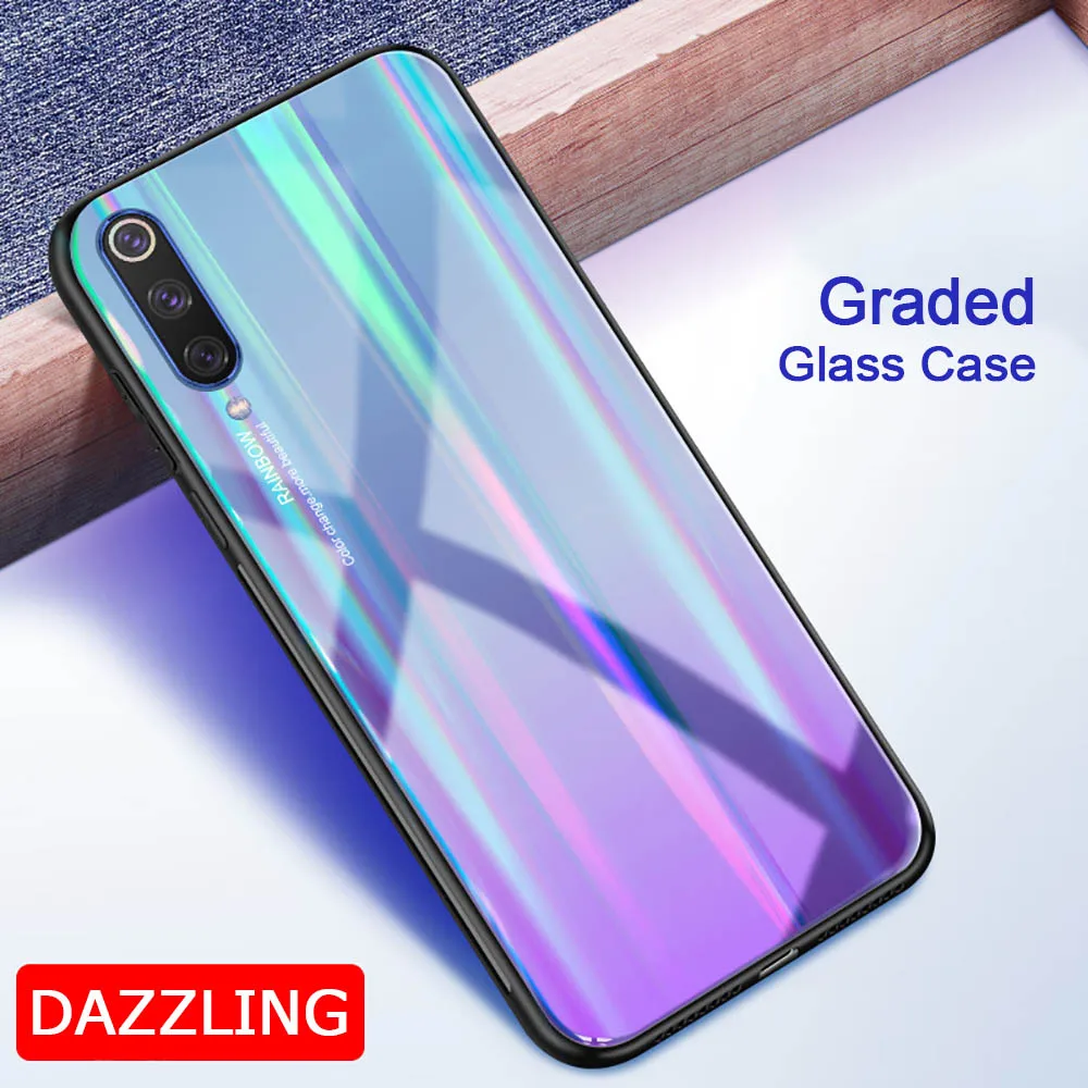 Phone Case for Xiaomi mi 9 8 se Mix 3 2 6 P30 Pro Fundas for Huawei Mate20 lite P20 Laser Tempered Glass Gradient Colorful Cover