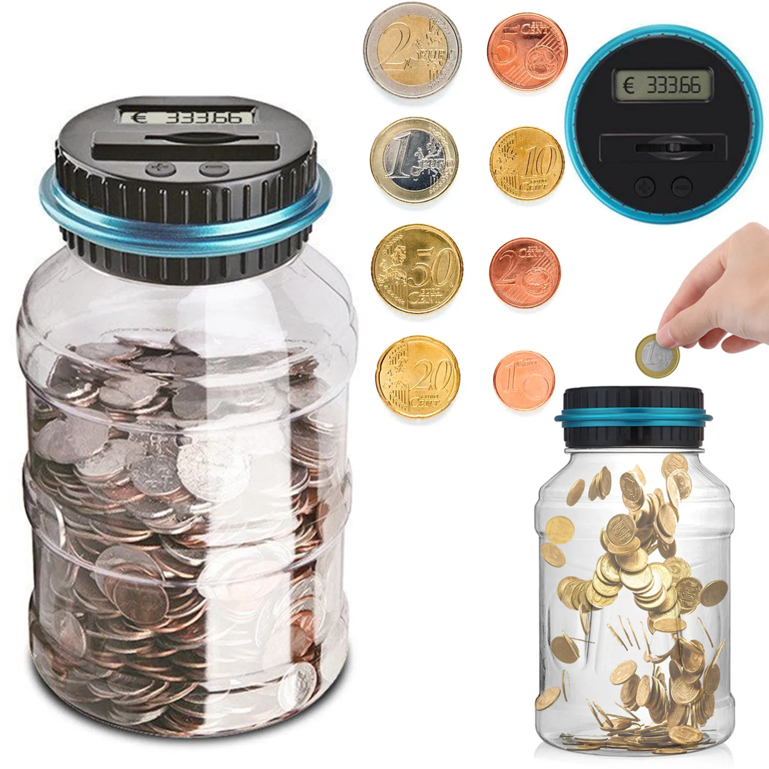 

1.5L Piggy Bank Counter Coin Electronic Digital LCD Counting Coin Money Saving Box Jar Coins Storage Box For EURO Money