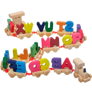 

New 26 English letters train alphabet wood alphabet scrabble letters kids learning Baby early education puzzle wooden train toy