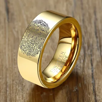 

8mm Personalized Fingerprint Ring Pipe Tungsten Carbide Flat Profile Wedding Ring for Men Jewelry