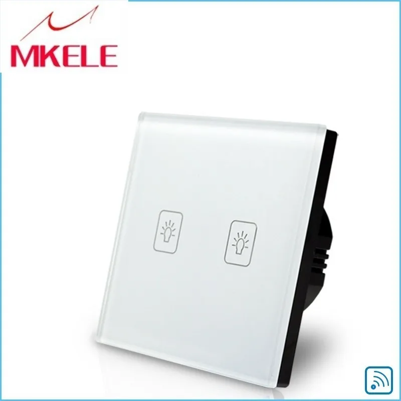 

Remote Touch Switch EU Standard 2 Gang 1 Way RF Control Light White Crystal Glass Panel Domotica Code Grabber