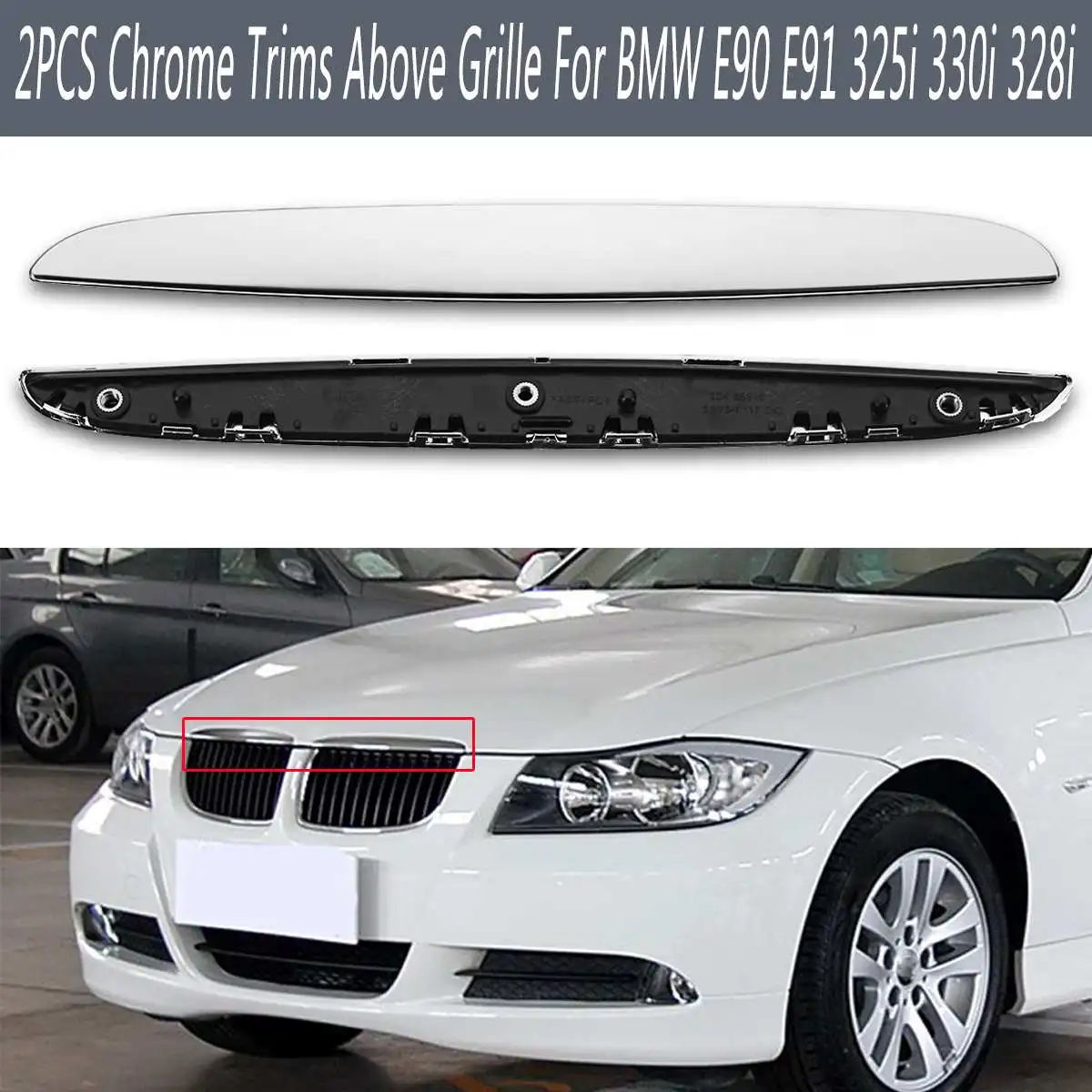 2pcs ABS Hood R & L Chrome Trims Above Kidney Grille for BMW E90 E91 325i 330i 328i Strips Molding Exterior Parts 2pcs ABS Hood R & L Chrome Trims Above Kidney Grille for BMW E90 E91 325i 330i 328i Strips Molding Exterior Parts