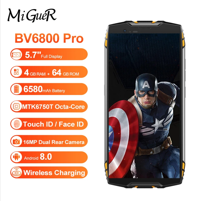 Blackview BV6800 Pro 5 7 дюйма IP68 водонепроницаемый мобильный телефон 6580 мАч Android 8 0 MT6750T