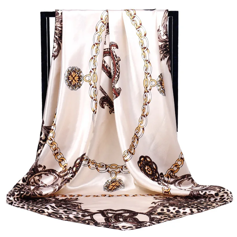 90*90 см квадратный шелковый шарф Элитный бренд для женщин leopard цепи печати средства ухода за кожей шеи шарфы для большой Foulards Femme бандана