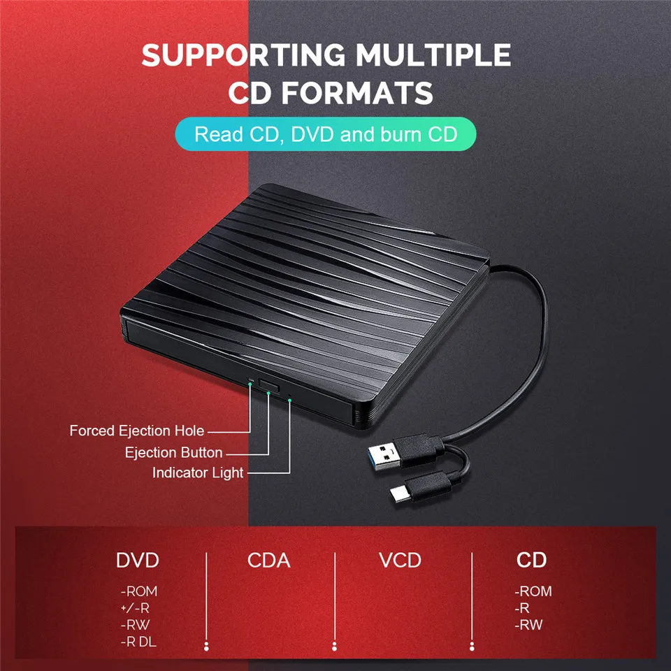  Type C USB 3.0 Optical Drives Cases DVD RW CD Writer Drive Burner Reader Player Optical Drives for 