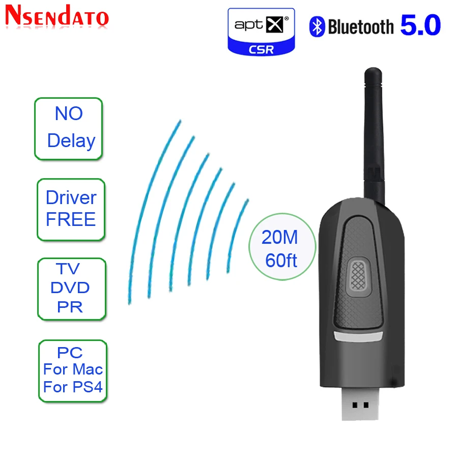 Bluetooth V5.0 адаптер передатчика дальнего действия aptX с низкой задержкой для ТВ без