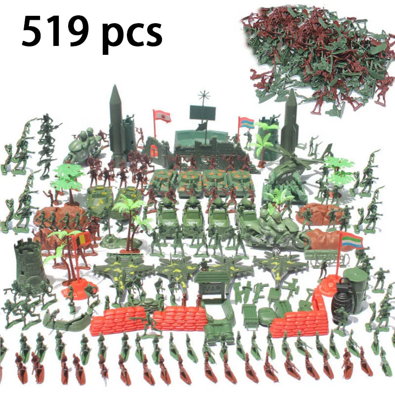 

519 Pcs Plastic Military Toy Action Figure Soldier Military Man Transport Vehicle Rocket Tank Educational Toys For Boys