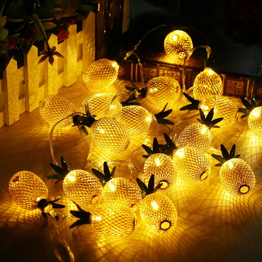10LED ананасовая металлическая гирлянда с батарейным питанием для вечеринки дома