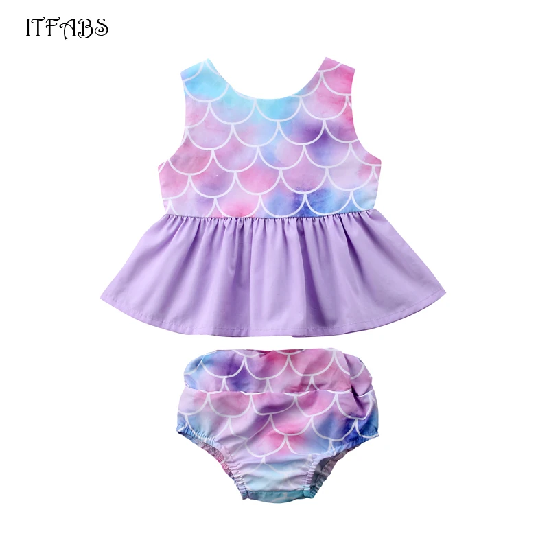 

Newborn Toddler Kids Baby Girl Mermaid Vest Tops Dress Shorts Pants Set 1-4T 2018 New two piece bikini suit