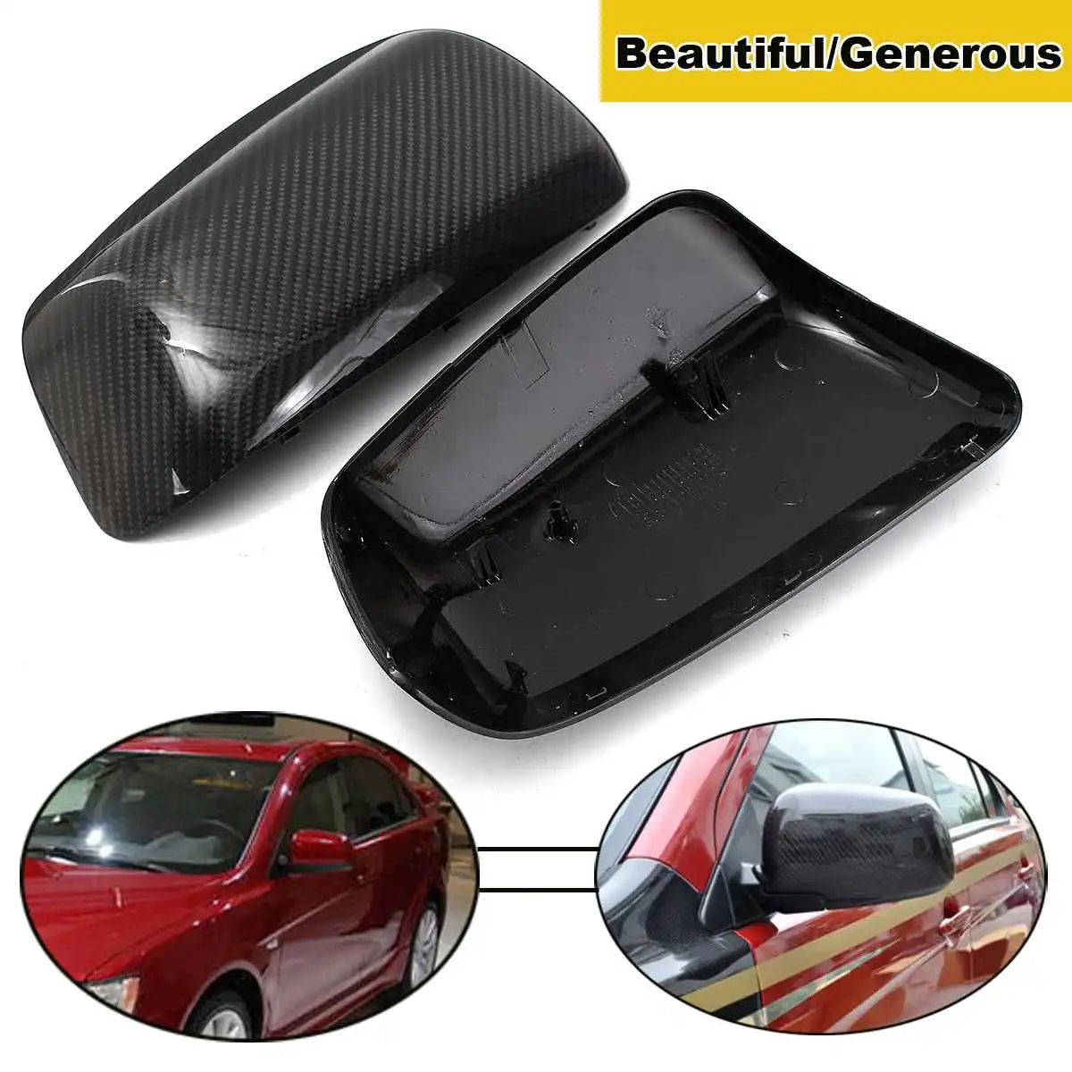 

2pcs Mirror Cover Caps Premium Genuine Real Carbon Fiber Mirror Side Wing Cover Caps Replacement For Mitsubishi Lancer EVO X 10