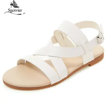 

Sgesvier 2019 Ins Fashion Flat Summer Gladiator Rome Women's Shoes Plus Size 50 Leisure Vacation Shoes Woman Sandals G308