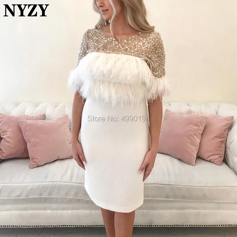 NYZY C96 Chic Robe Cocktail Veren Jurk Half Sleeve Crystal Off Witte Avondjurk Korte vestido coctel 2019 NYZY C96 Chic Robe Cocktail Veren Jurk Half Sleeve Crystal Off Witte Avondjurk Korte vestido coctel 2019