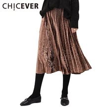 Chicever миди длинная юбка плиссе Эластичный Высокая Талия Для женщин Юбки для женщин линии Повседневная Одежда корейский большой больших размеров осень