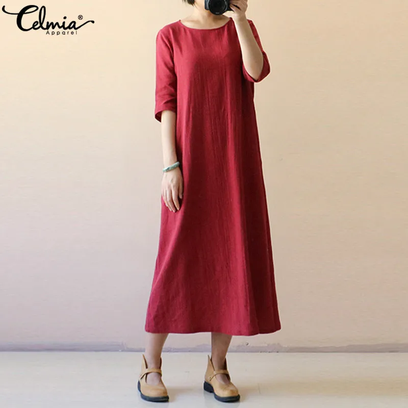 

Celmia Summer Dress 2019 Women Vintage Casual Loose Party Robe Long Maxi Dresses Short Sleeve Beach Vestidos Mujer Plus Size 5XL