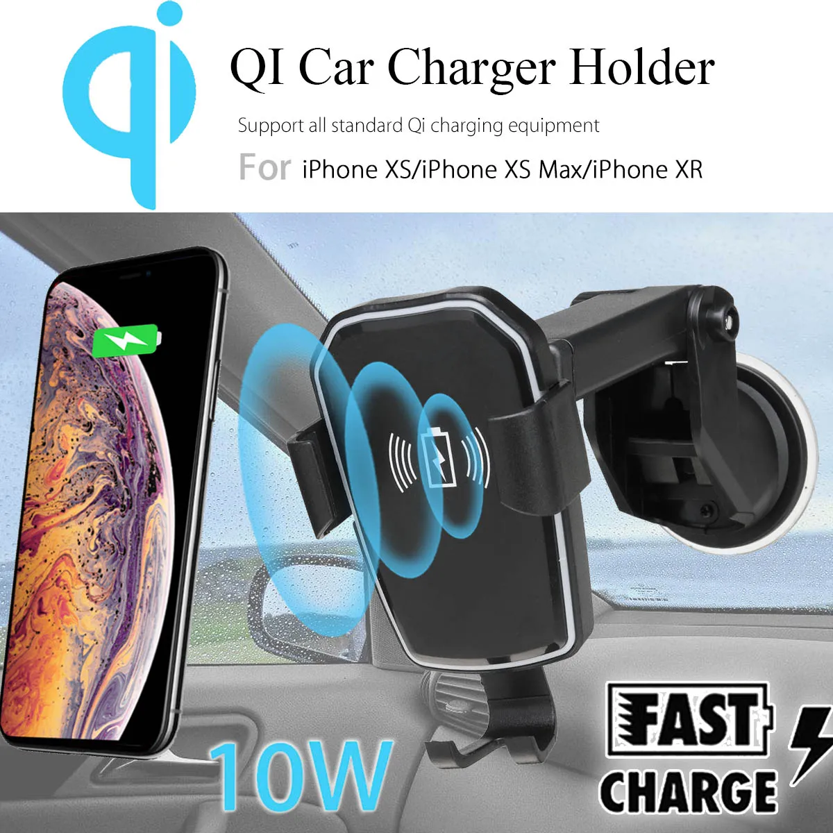 10W QI Wireless Fast Charging Charger Car Phone Holder Car Dashboard Stand Gravity Suction Cup For iPhone XR X8 for Samsung S10e