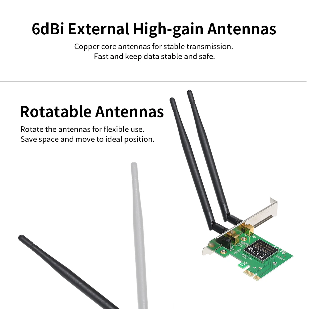 Беспроводной Wi-Fi 300 Мбит/с локальной сети PCI-Express разъем адаптера с 5 dpi антенны для рабочего стола системы Windows