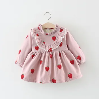 

New arrival 0-3 years Autumn And Winter cloth baby girl Strawberry pattern warm Cashmere kids birthday party dress