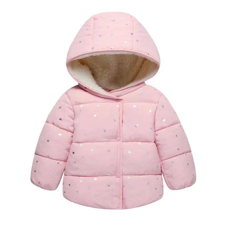 

High Quality Warm Baby Winter Clothing Tide Star Print Toddler Girls Winter Clothes Children's Hooded Outerwear Cotton Coat