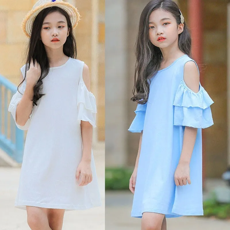 

The New Listing Girls T Shirt Belt 10 To 12 Years Old Children Dress Long White T-shirt Blue Collar Mother And Daughter Clothes