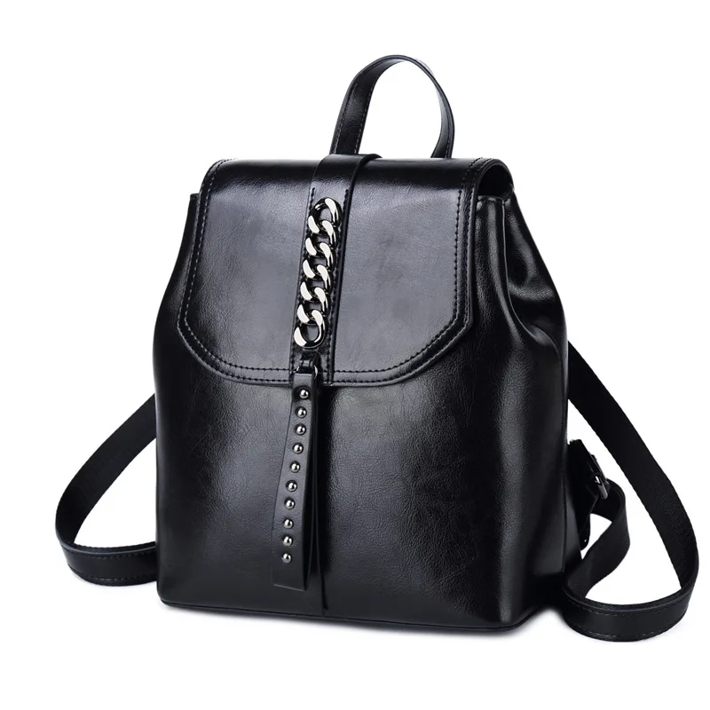 

High Quality Genuine Leather Rucksack Knapsack Travel Bags Simple Fashion School Book Daypack Women Oil Wax Cowhide Backpack