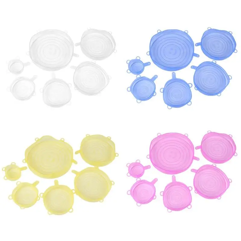 

6pcs Universal Reusable Silicone Pan Cooking Pot Lid Stretch Bowl Cover