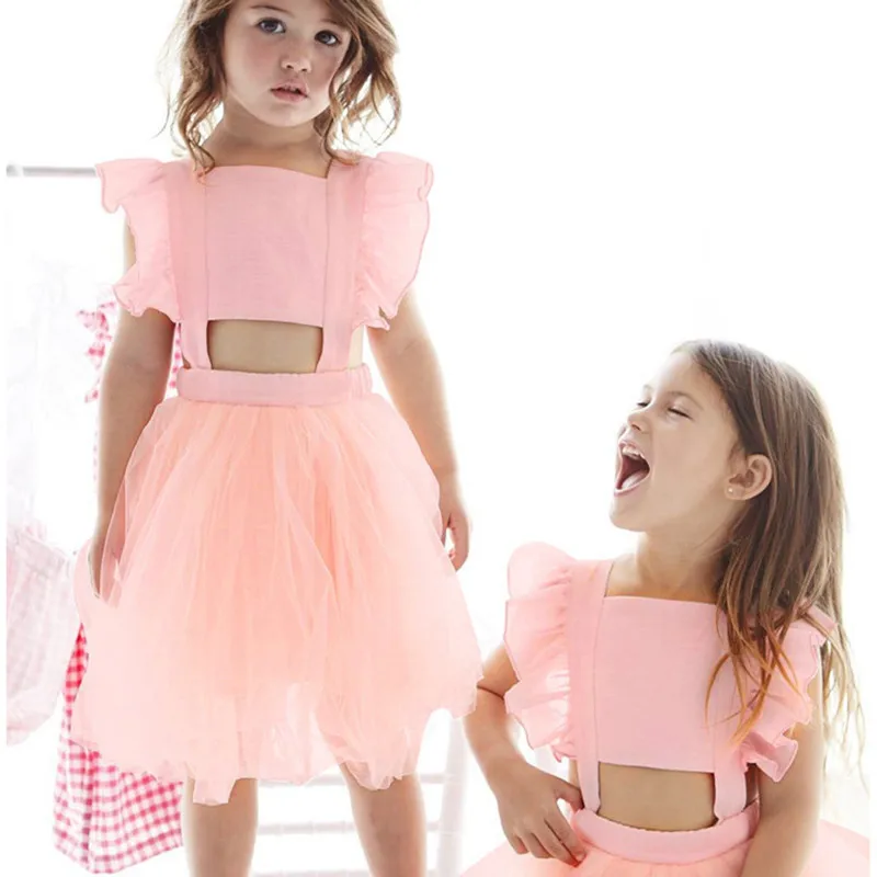 Sweet Princess Child Kids Baby Girl Backless Lace Bow Ruffles Lolita Tulle Dress Clothes Summer Children Pageant Party Clothes
