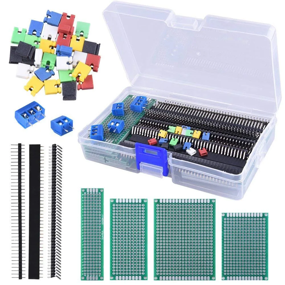 

100 Pcs Pcb Board Kit Including 30 Pcs Double Sided Prototype Boards And 30 Pcs 40 Pin 2.54Mm Male And Female Header Connector