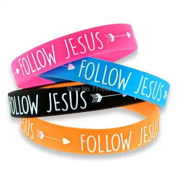 

100pcs Follow Jesus wristband silicone bracelets free shipping by epacket A