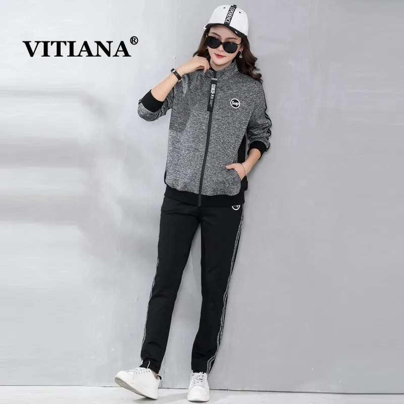 

VITIANA Women Plus Size Casual Sportswear Female Autumn Long Sleeve Tracksuit 2 Pieces Set Women's Outdoor Running Sports Suits