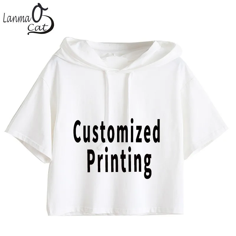 

Lanmaocat Ladies Summer Hoodies Custom Women T Shirts Print Short Sleeve Summer Hoodie Plus Sizes Thin Top Free Shipping