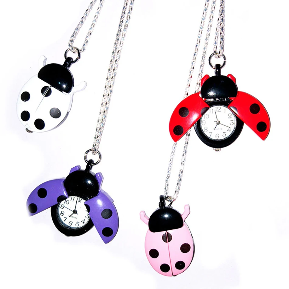 

Ladybug Beetle Kids Pocket Watch Fashion Gift Boy Girl Portable Pocket Watch Sweater Chain Pendant Clock Pendant