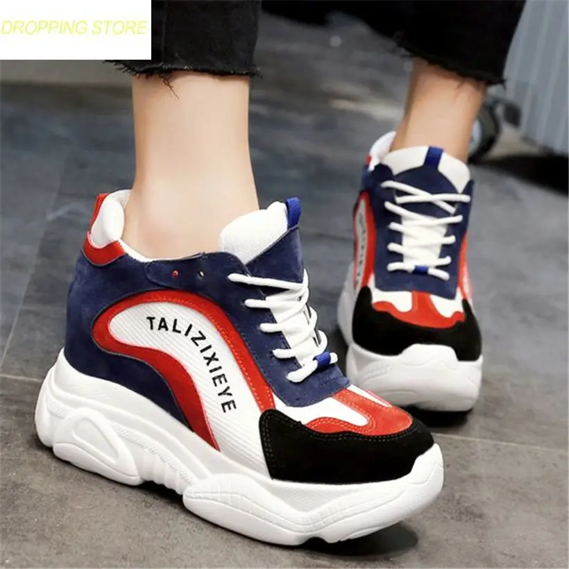 

Women Ankle Boots Lace Up Platform Wedge Cow Suede Fashion Sneaker High Heel Casual Breathable Round Toe