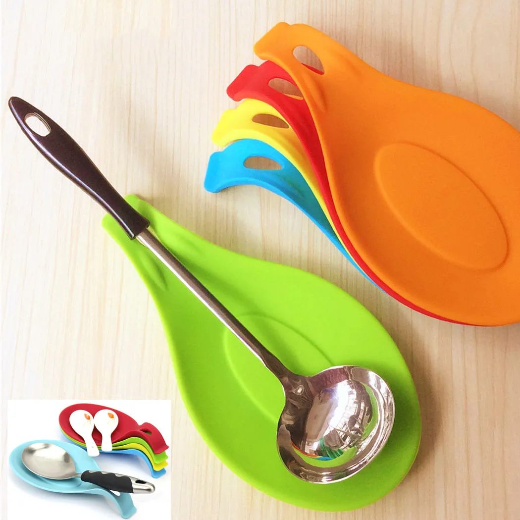 

Table Decoration Silicone Insulation Heat Resistant Spoon Rest Kitchen Tool Spoon Pad Eat Mat Kitchen Gadget Dish Spatula Holder