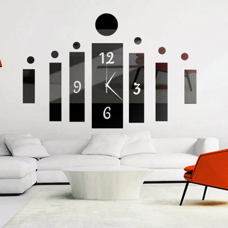 

Fashion 3D DIY Removable Mirror Clock Wall Sticker With Home Decoration Geometric Silver, Gold, Black