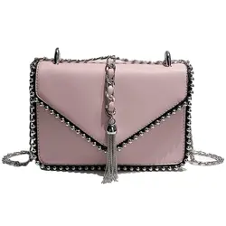 Британская мода простая маленькая квадратная сумка женская дизайнерская сумка высокого качества из искусственной кожи заклепки кисточка
