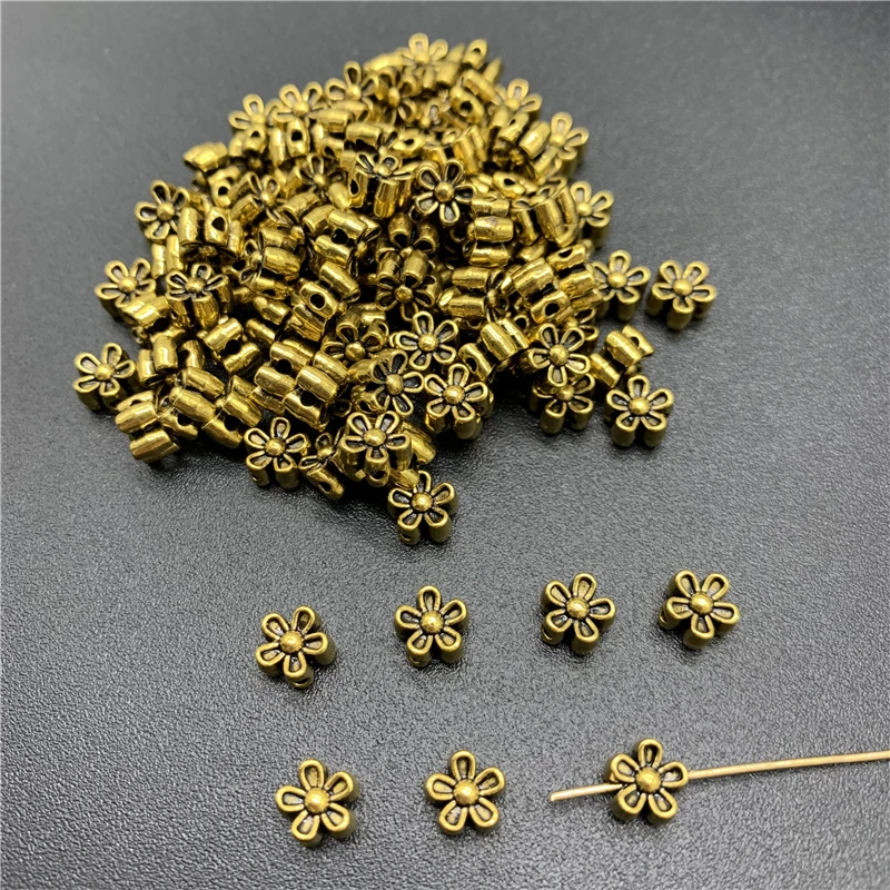 

50pcs 6x6mm Alloy Beads Cap Ancient Golden Charms Flower Shape Pendant Charms For Jewelry Making DIY Accessories